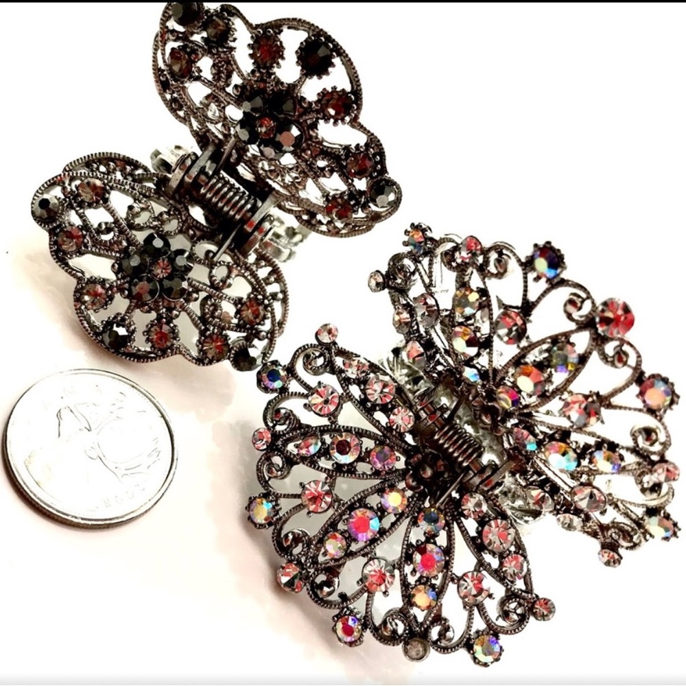 #183 Beautiful butterfly, jeweled, hair clips prices for one two available